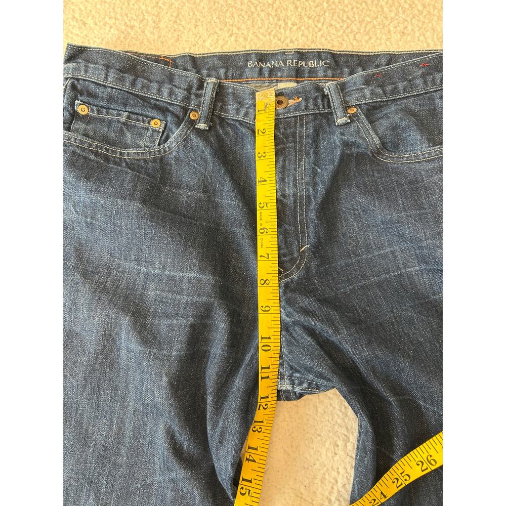 Banana Republic Men's Boot Cut Jeans 35W/32L Dark Wash Denim Distressed - Picture 4 of 10